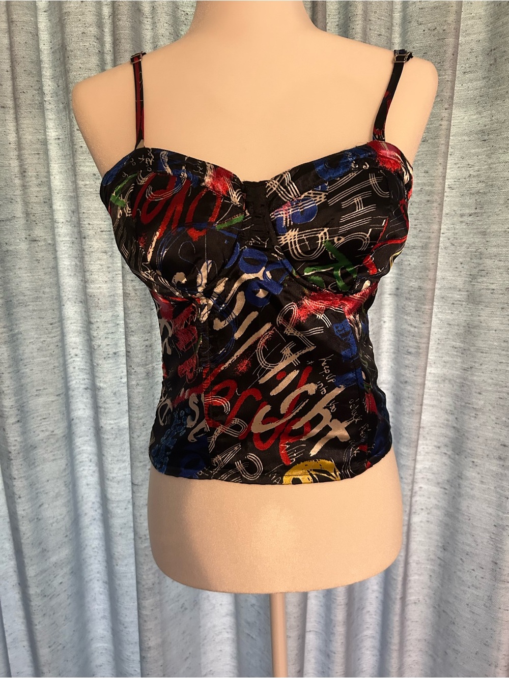 Multi-Color Printed Satin Sweetheart Bustier Tank Top - Women